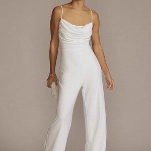 Wedding Jumpsuit White Cowl Neck Size 12